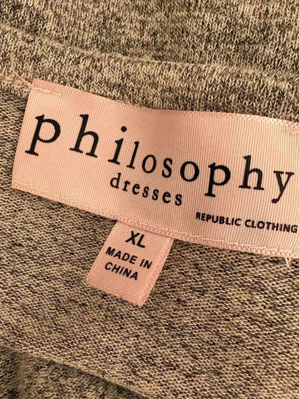 Philosophy Knit V Neck Short Sleeve Heathered Taupe Stretchy Dress size XL - Picture 5 of 6
